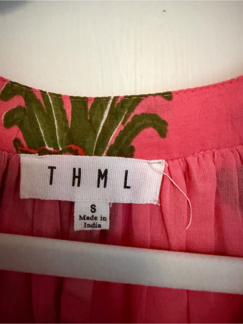 THML Coral Pink Floral Mini-dress with Olive Green Print - Picture 4 of 5